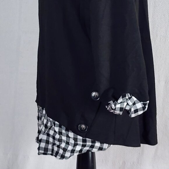 Apt. 9 Black w/Black Check Layer Roll Sleeves Poly Rayon Span Pull Over Top L - Picture 7 of 16